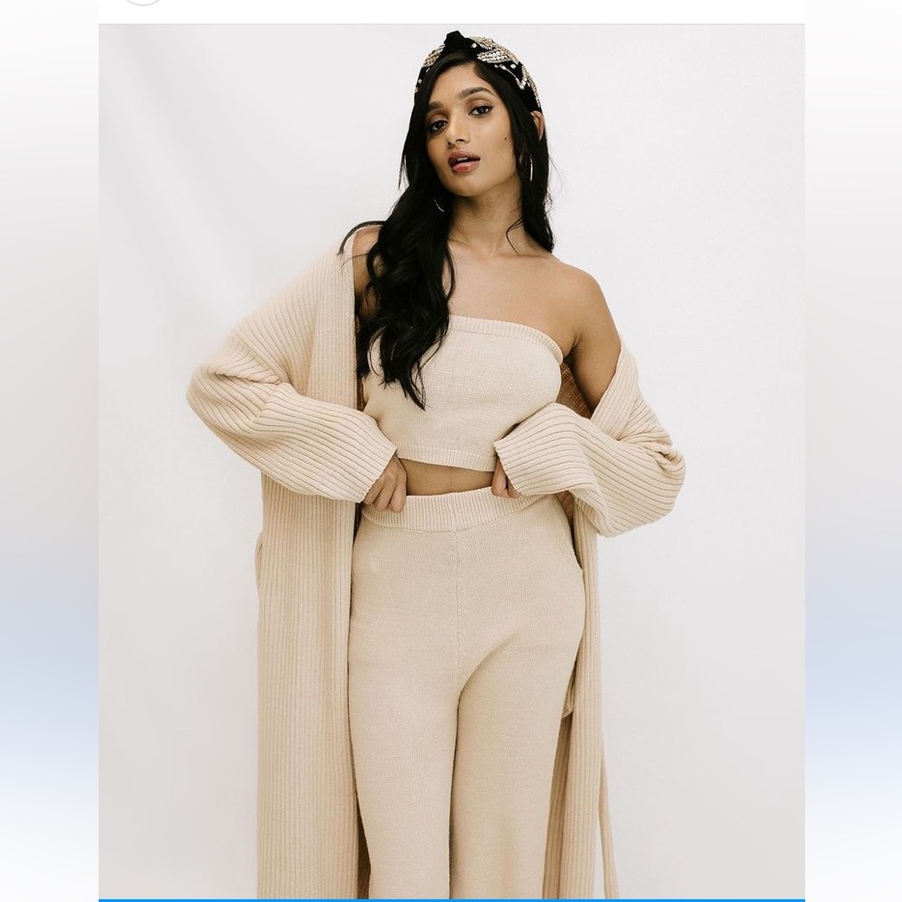 Lifestyled Co warm beige Robe sweater and matching pants